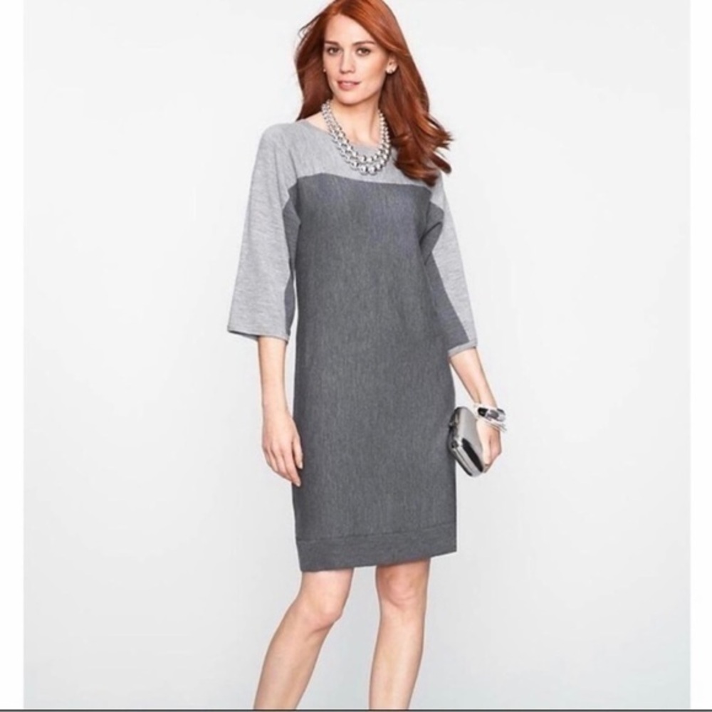 Talbots Dress Merino Wool Gray Colorblock XS Work Job Office Preppy Chic Brunch